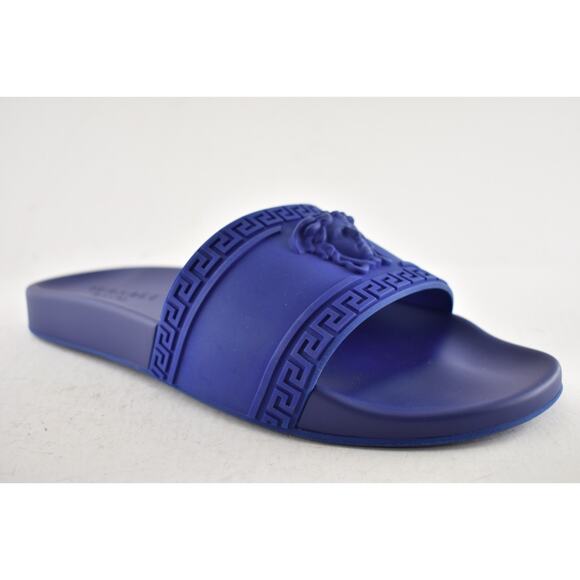 Versace Medusa Palazzo Blue Rubber Logo Slide Pool Sandal Flip Flop Flat 44 11 main image 12